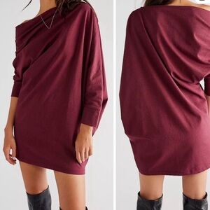 Free People Oversized Off Shoulder Modern Asymmetric Mini Dress